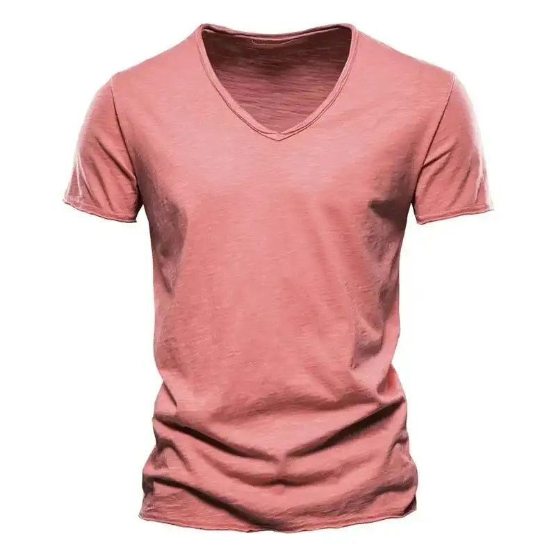 New 100% Cotton T Shirt Tops V Neck Thin Short Sleeve Tees High Quality