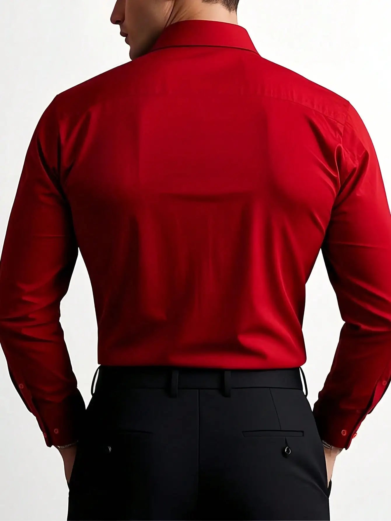 Men's Solid Long Sleeve Formal Dress Shirt