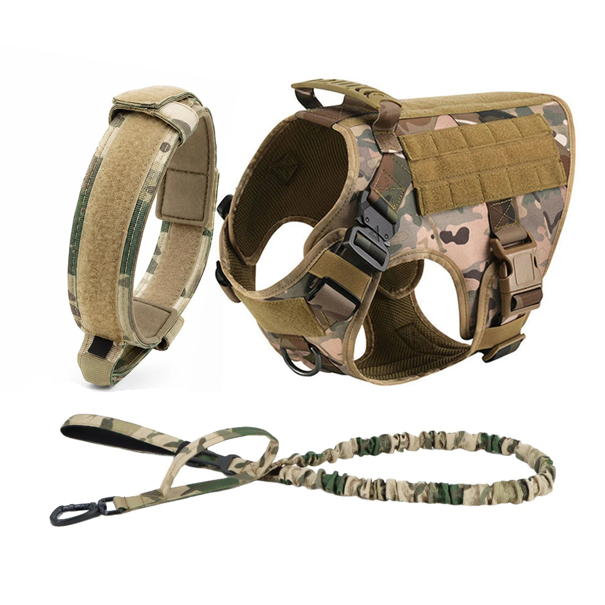 Tactical Dog Harness Collar Leash Molle Pouches For Medium Large Dogs Pet