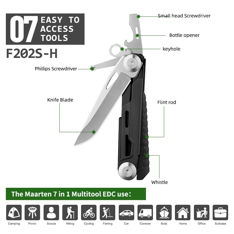 EDC Tactical Folding Pocket Knife Multi-tool Survival with can opener Screwdriver sheath