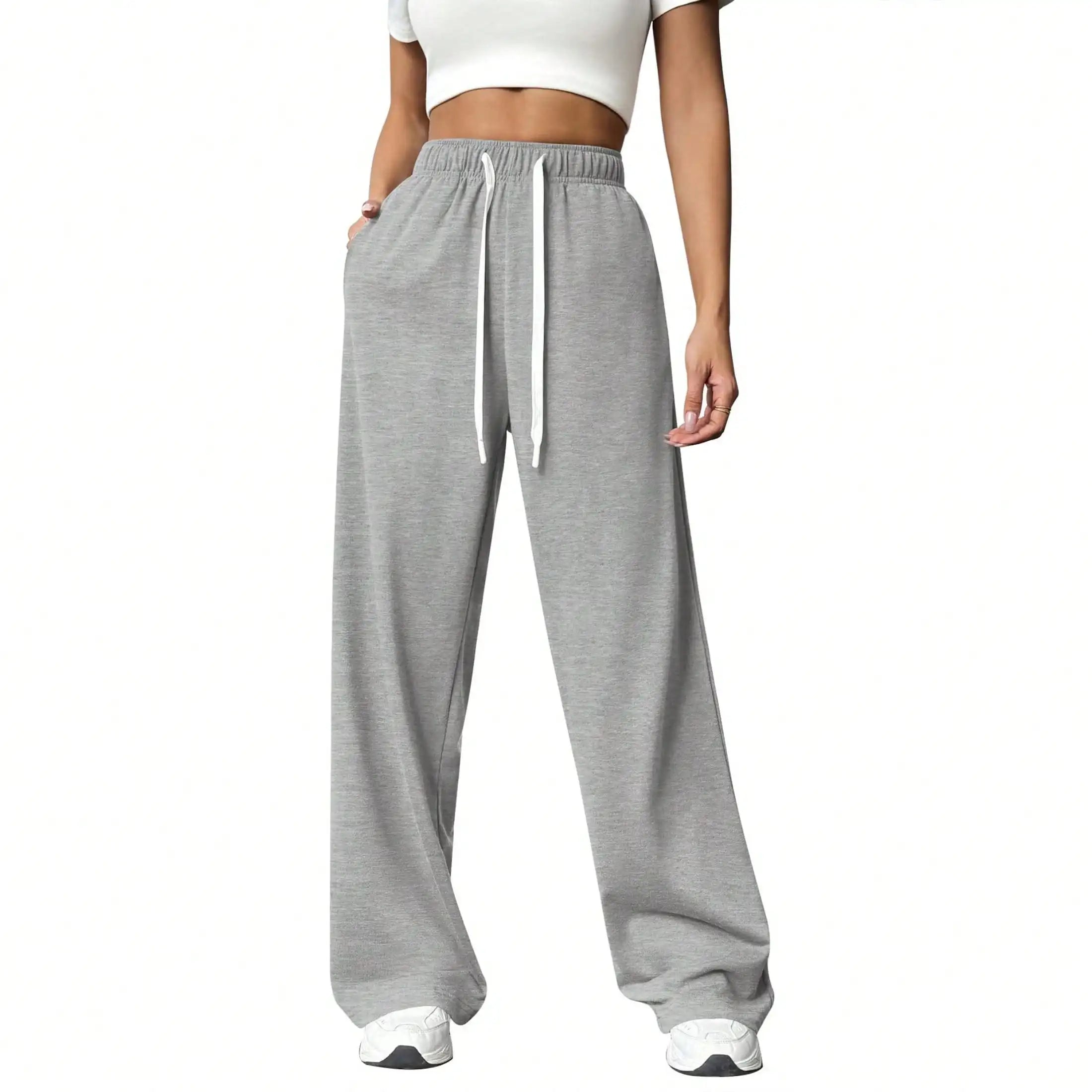 Women's Wide Leg Lounge Pants with Drawstring Waist and Pockets