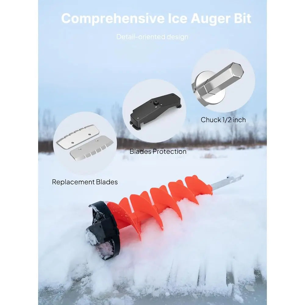 6-8 Diameter Ice Auger Bit Set with Replacement Blade, Blade Protector, and 1/2 Chuck Adapter