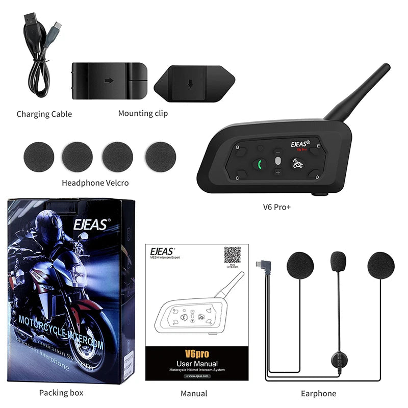 Motorcycle Intercom Helmet Bluetooth Headsets 6 Riders