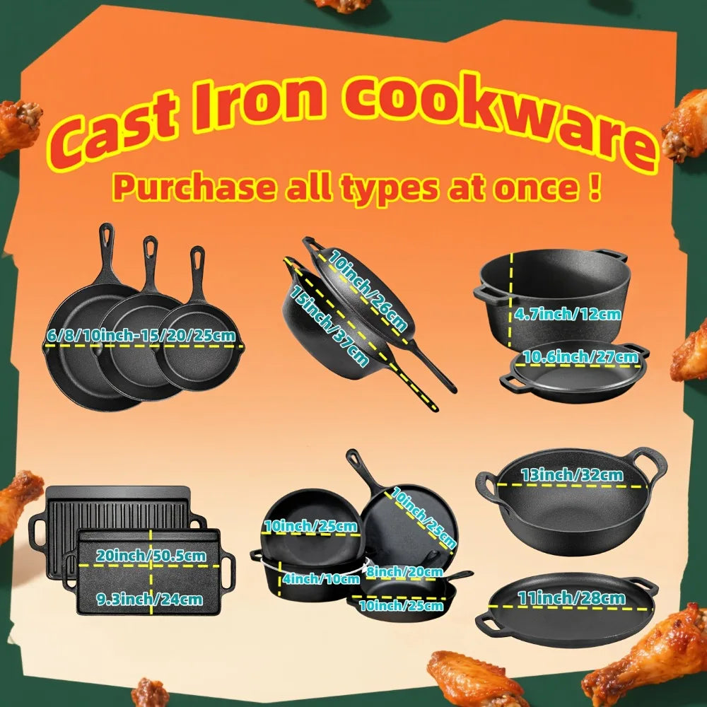 3PCS Cast Iron Skillet Set (6/8/10 Inch)