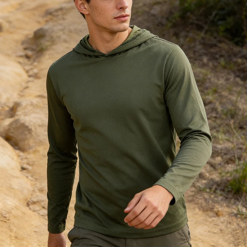 5pcs Men's T-shirt Sports Long Sleeved Shirts Hooded Solid Color Breathable Casual Shirt Suitable
