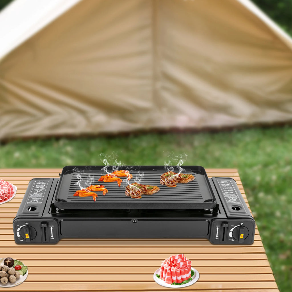 Double Head Barbecue Gas stove with Baking Tray  Home Application Home Outdoor