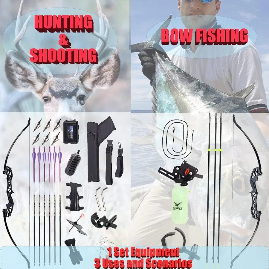 SOPOGER Bowfishing Recurve Bows Set Archery Bow Kits Package Dual Use Hunting Practice Shooting Fish