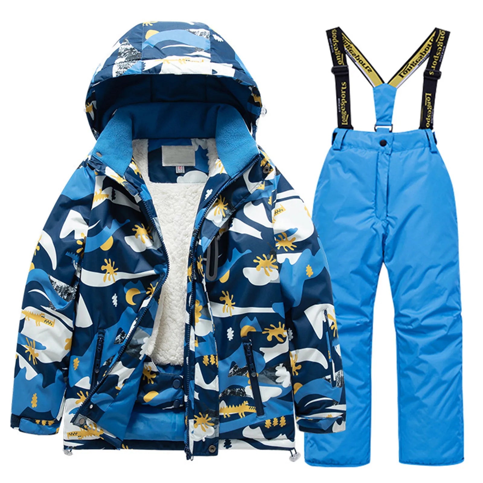 Kids Fleece Lined Ski Jacket & Pants Set Winter Windproof Coats Girls Handsome Boys