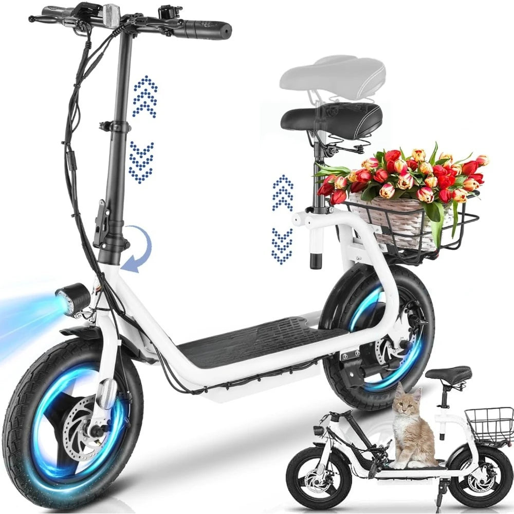 1200W Electric Scooters for Adults 14"Tire,500Wh Battery,30Miles Range,20MPH Top Speed, Adjustable Electric Scooter