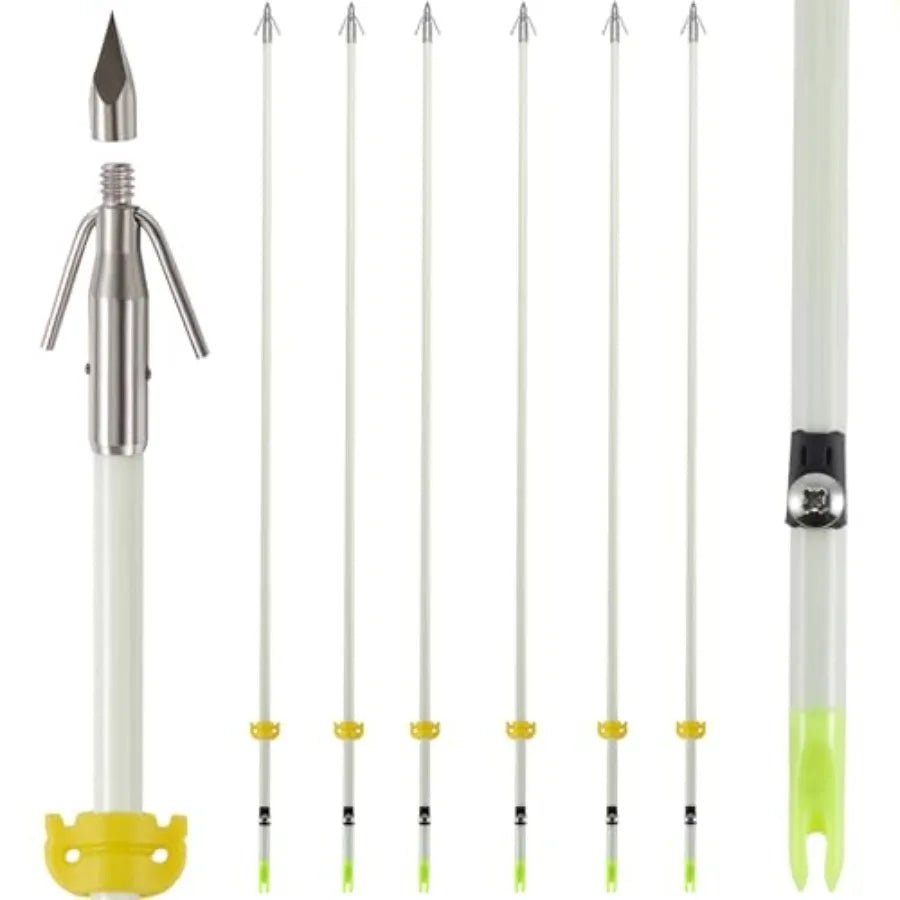 6 Pack 32 inch Bowfishing Arrows Luminous with Broadheads and Safety Slides for Compound