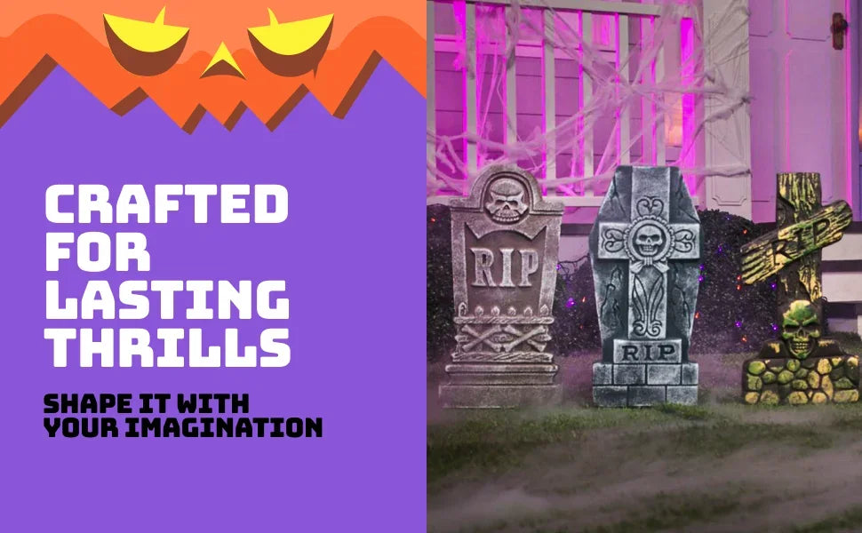 9 Pcs Tombstones Halloween Decorations Outdoor Graveyard Decor Plastic Headstones with 18 Metal Stakes