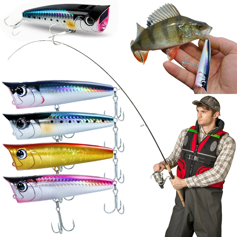 Floating Fishing Lure 90mm 15g Topwater Popper Bait 3D Eyes Artificial Wobbler Swimbait for Freshwater Saltwater Surface Fishing