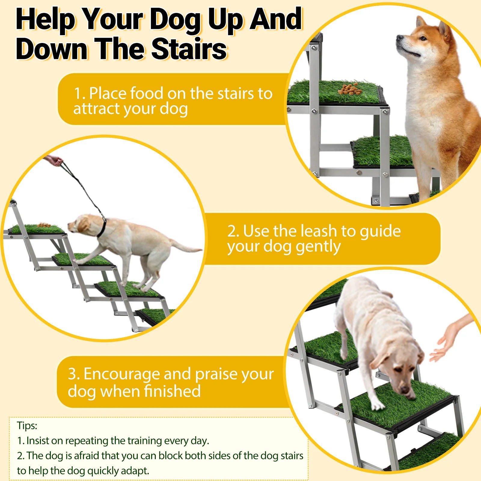 Extra Wide Dog Stairs for Large Dogs, Foldable Dog Ramp for Car with Non-Slip Surface,