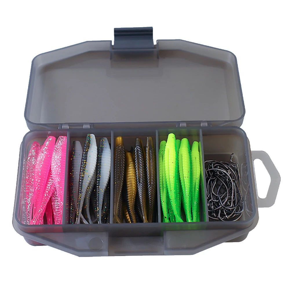 61pcs/set Artificial Lure Hook Fork Tail Wobbler Bait Hook Gear Tools with Storage Box Soft Lightweight Outdoor Fishing Tackle