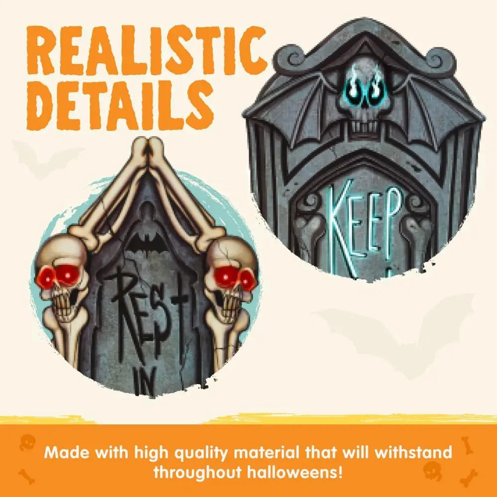 9 Pcs Tombstones Halloween Decorations Outdoor Graveyard Decor Plastic Headstones with 18 Metal Stakes