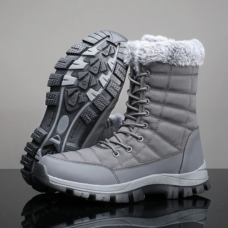 Winter Men's Snow Boots Warm Plush Anti slip Hiking Boots Women's Mid length Boots Couple