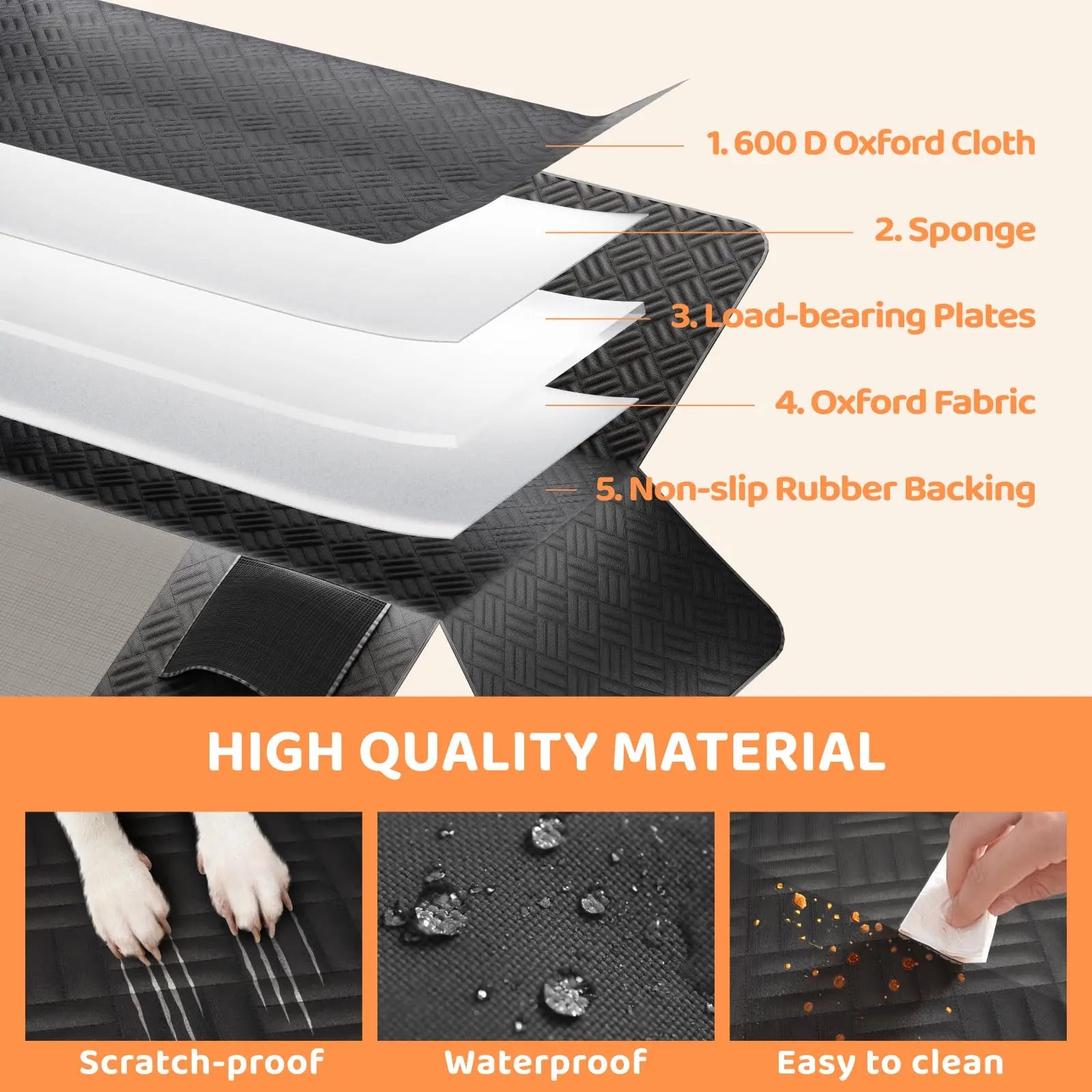 Car Rear Seat Dog Seat Cover, Hard Bottom Rear Seat Extender, Load-Bearing 400 Pounds, Anti-Scratch Washable Dog Hammock