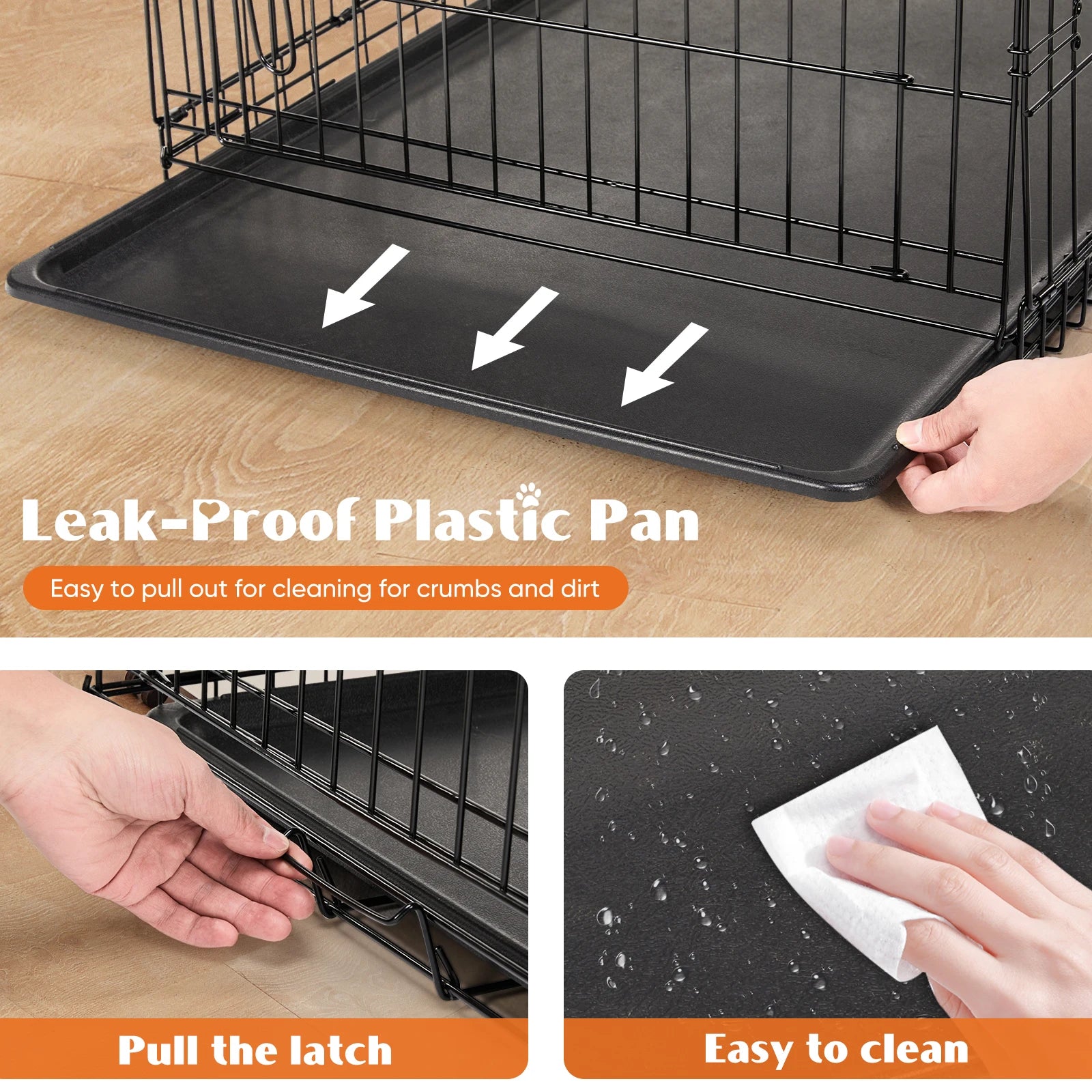 JHK Double Door Folding Metal Wire - Plastic Leak-Proof Pan Tray Extra Large Pet