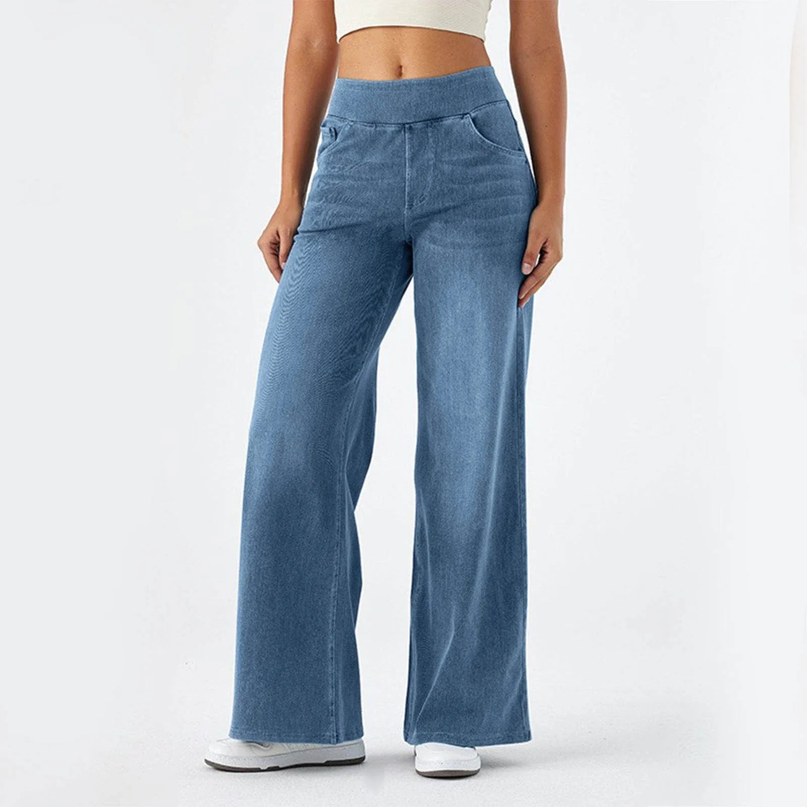 Casual Baggy Jeans Women's Elastic Waistband Wide Leg Jeans Elegant Slim Fit Denim Trousers American Retro Denim Palazzo Pants
