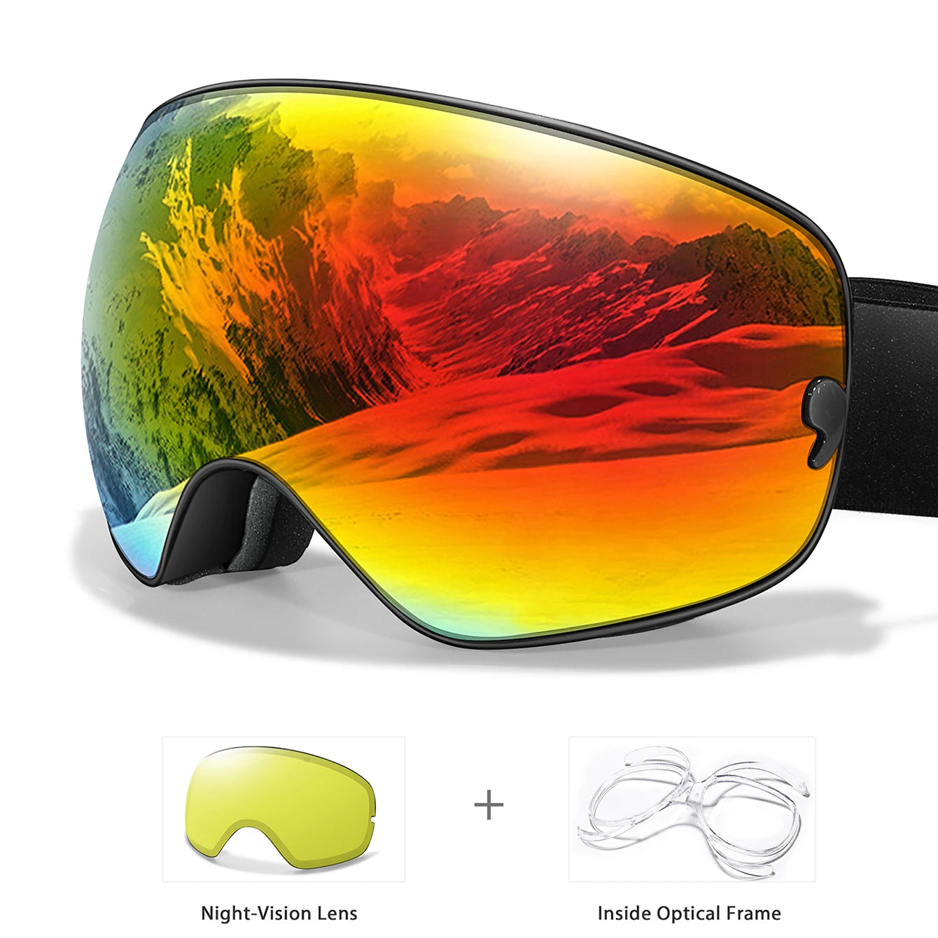 Anti-Fog SKI Goggles Snowboard Goggles UV400 with Night Vison Lens Men Women Teen
