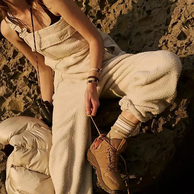 Fleece Warm Overalls Winter Sherpa Overalls Breathable Casual Sleeveless Bib Jumpsuits