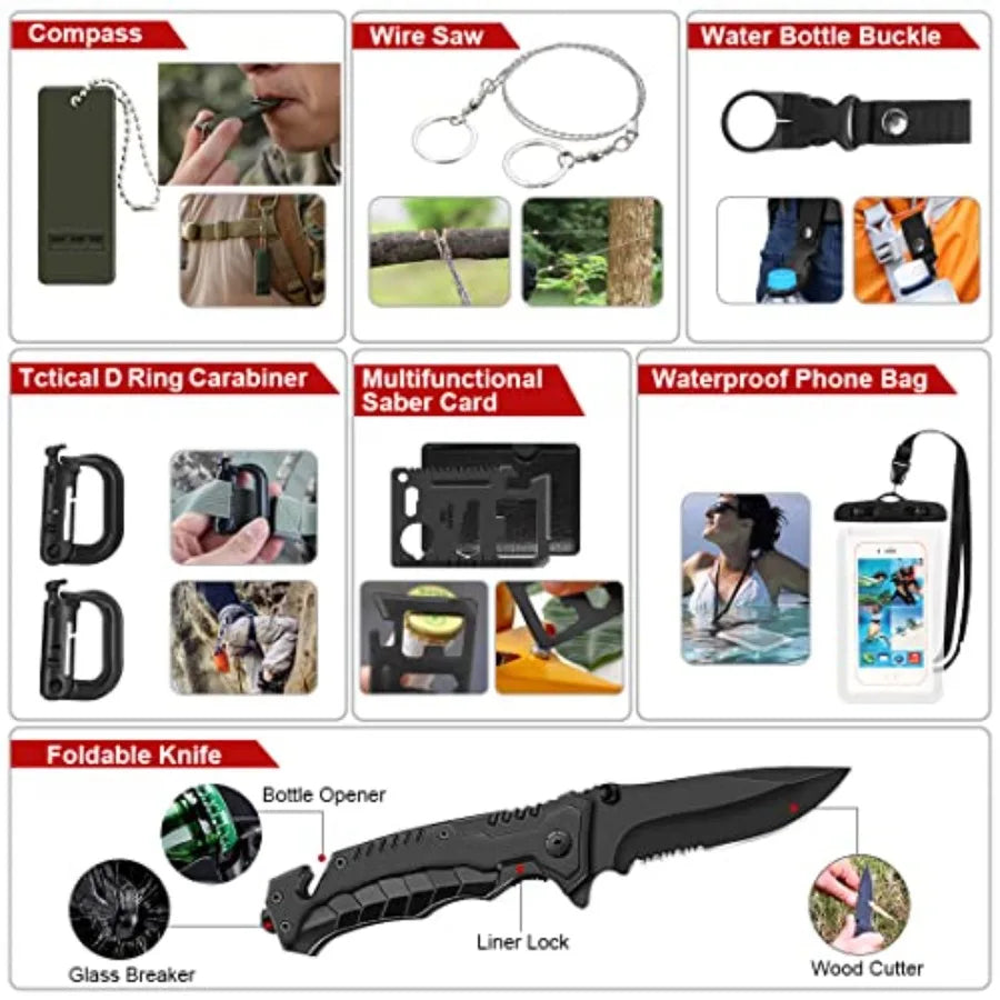 Survival Kit, 251 Pcs Survival Gear First Aid Kit with Molle System Compatible Bag and Emergency Tent,