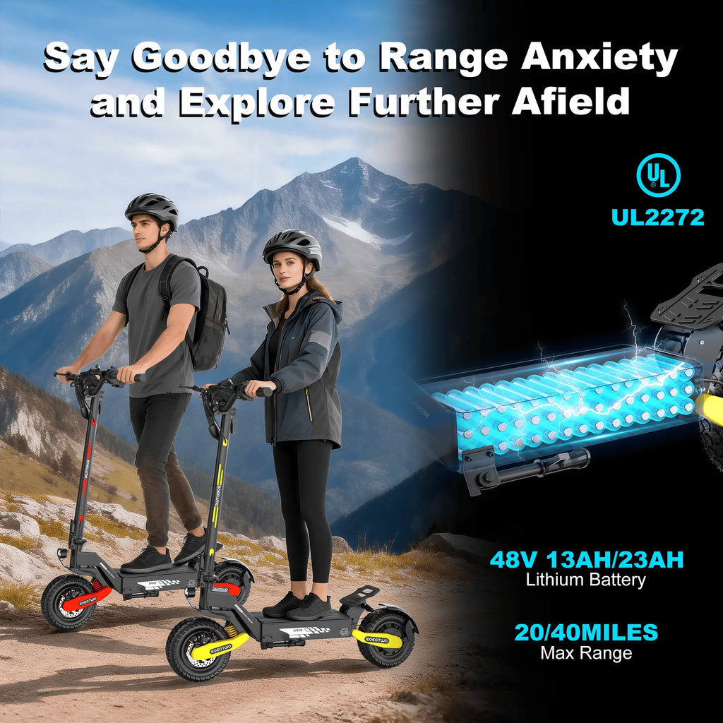 1200W Off Road Electric Scooter 48V Long Range E-Scooter 30MPH Fast Speed 11" Tubeless Tire Foldable Kick Scooter
