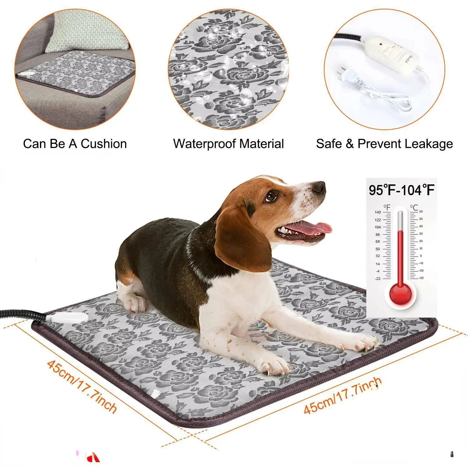 Dog Heated Mat Pet Temperature Adjustable Dog Heating Pad Waterproof Electric Heating Pad Timer