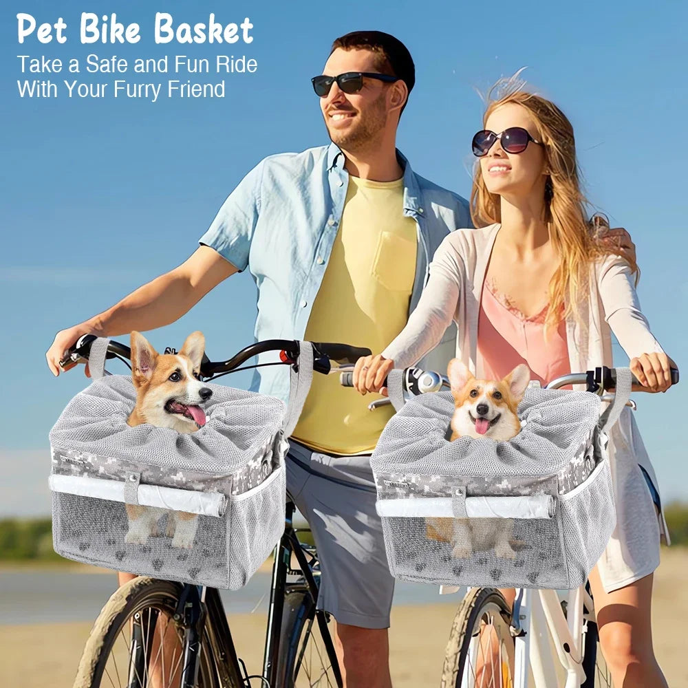 Dog Bike Basket, Expandable Soft Sided Pet Carrier Backpack with 4 Open Doors, Foldable