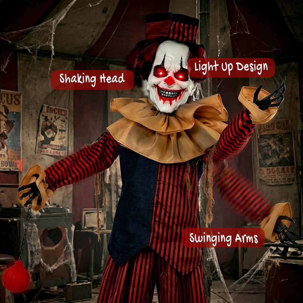 Large Animated Clown Halloween Decorations with Sound Touch Activated, Light Up Eyes, Animated Prop