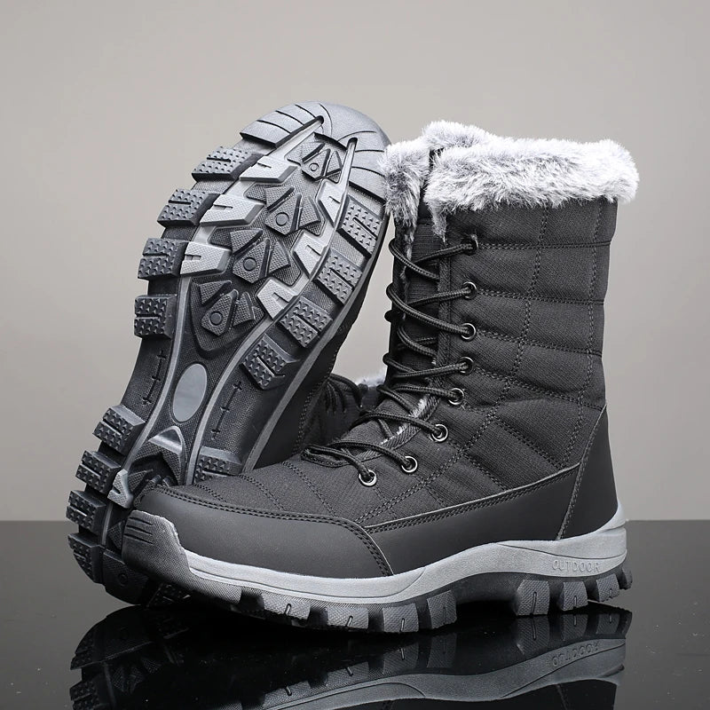 Winter Men's Snow Boots Warm Plush Anti slip Hiking Boots Women's Mid length Boots Couple