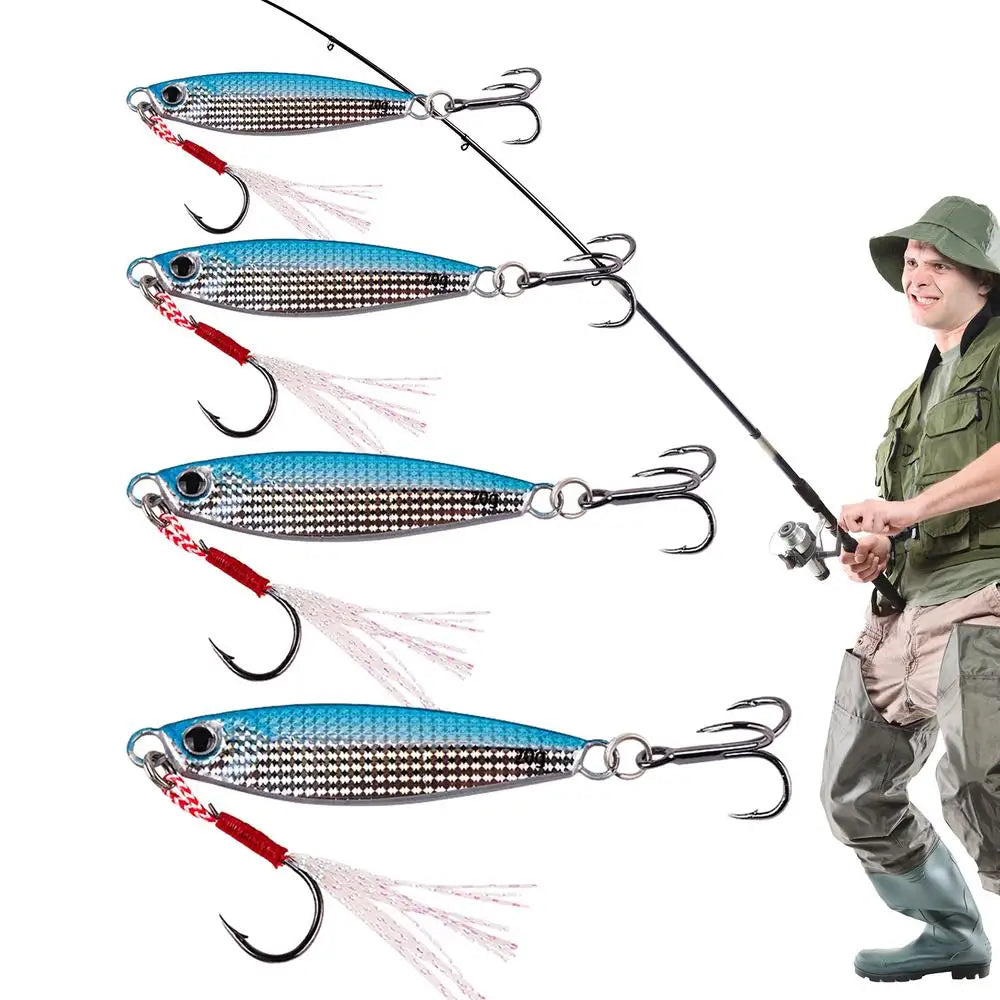 4PCS New Mixed Sea Fishing Jigs Saltwater Ice Fishing Jigs Kit Vertical Hard Swimbait Metal Spoons Lures
