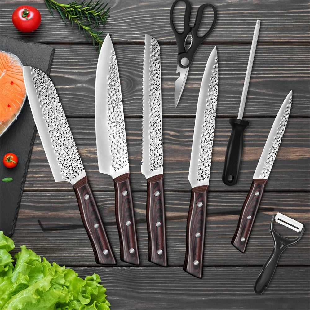ZENG 8pcs Chef Knife Kitchen Knives Set Sharp Cutting Blade Meat Salmon Slicing Knives Santoku
