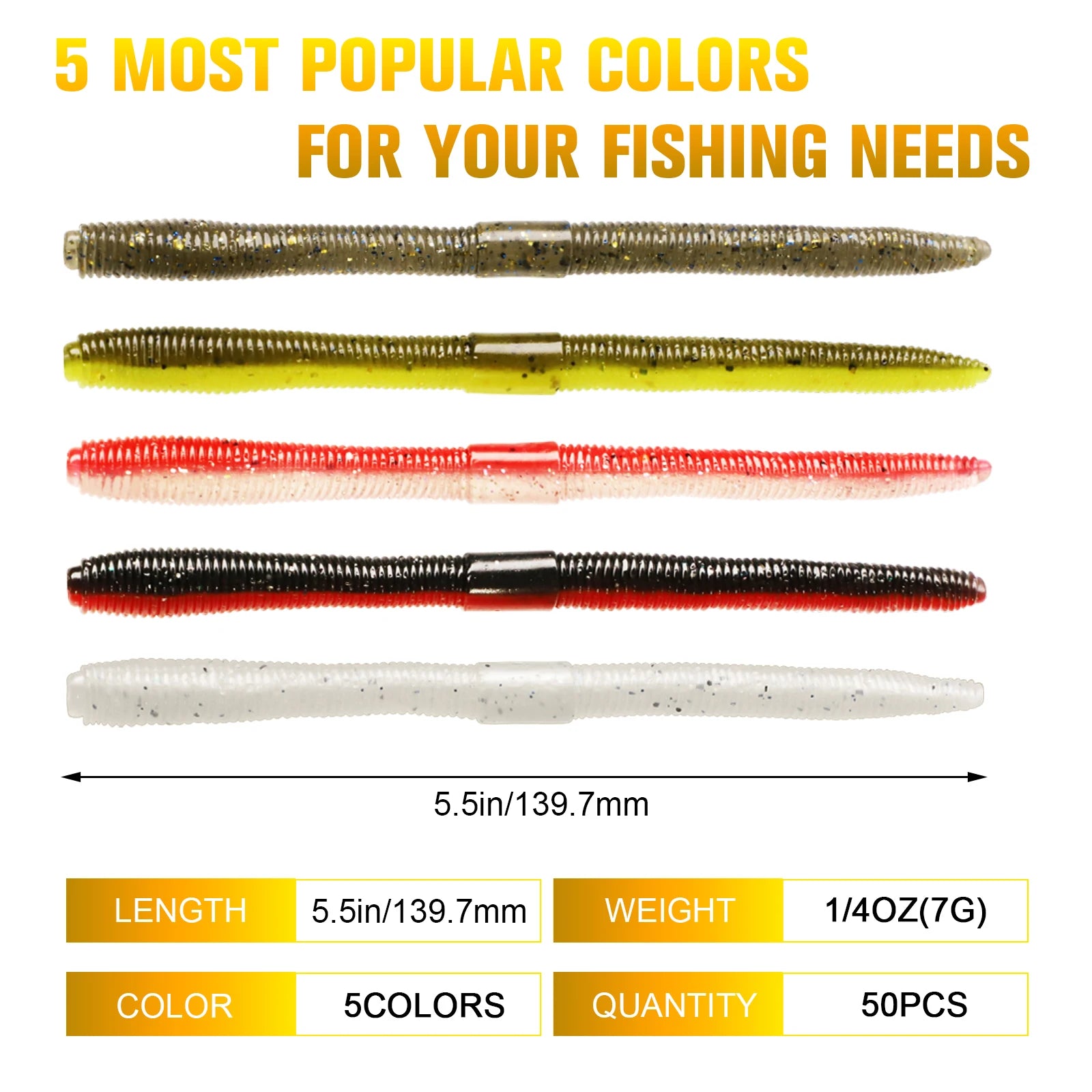 Dovesun 50PCS Wacky Worm for Bass Trout Fishing Worms Kit with Soft Plastic Baits