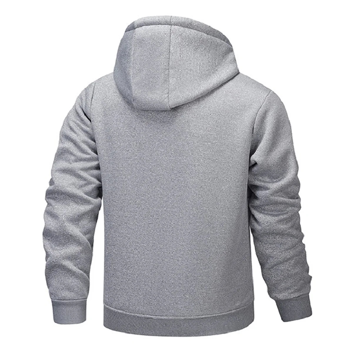 New men's solid color fleece-lined and thickened winter hooded drawstring sweatshirt cardigan, casual warm fleece-lined jacket