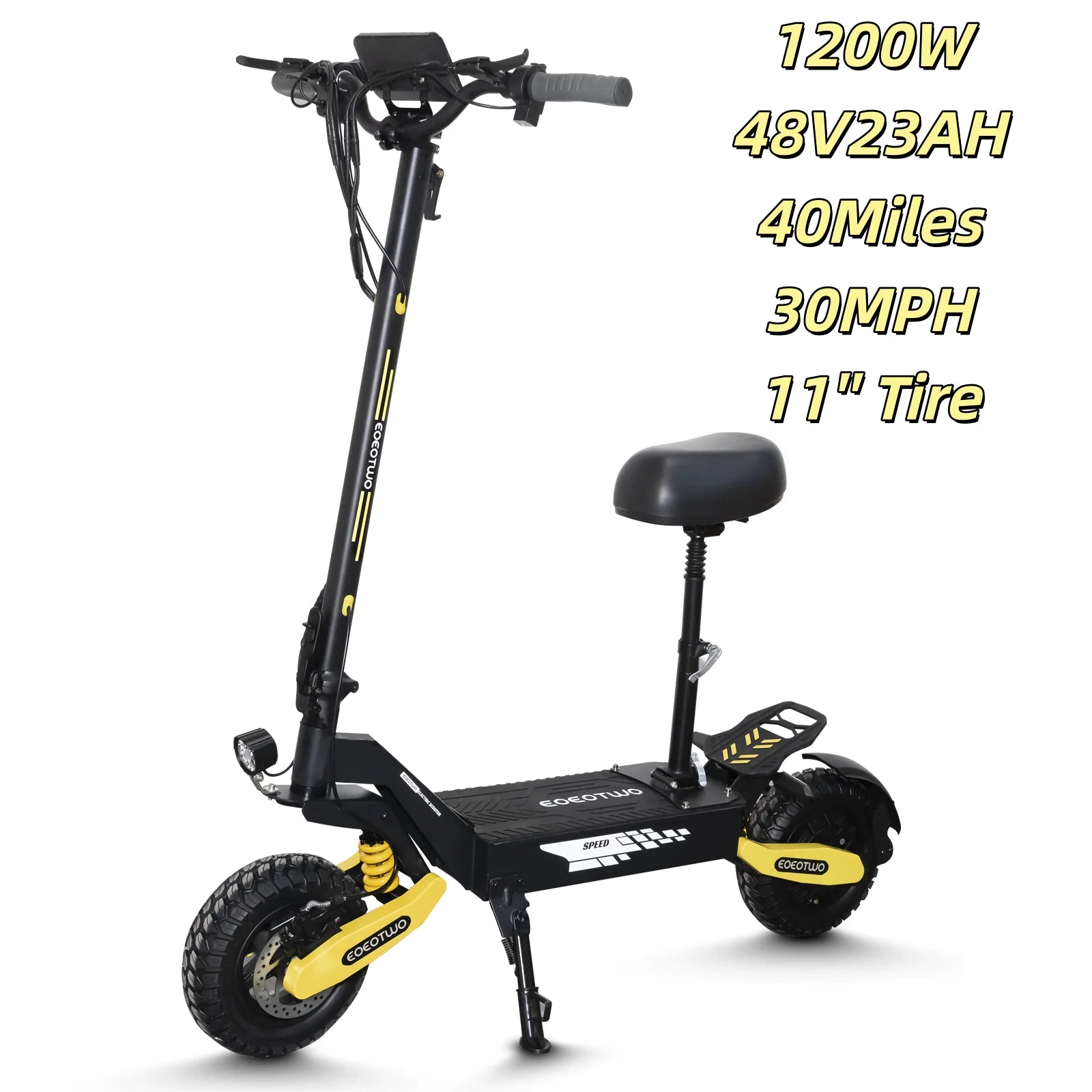 1200W Off Road Electric Scooter 48V Long Range E-Scooter 30MPH Fast Speed 11" Tubeless Tire Foldable Kick Scooter