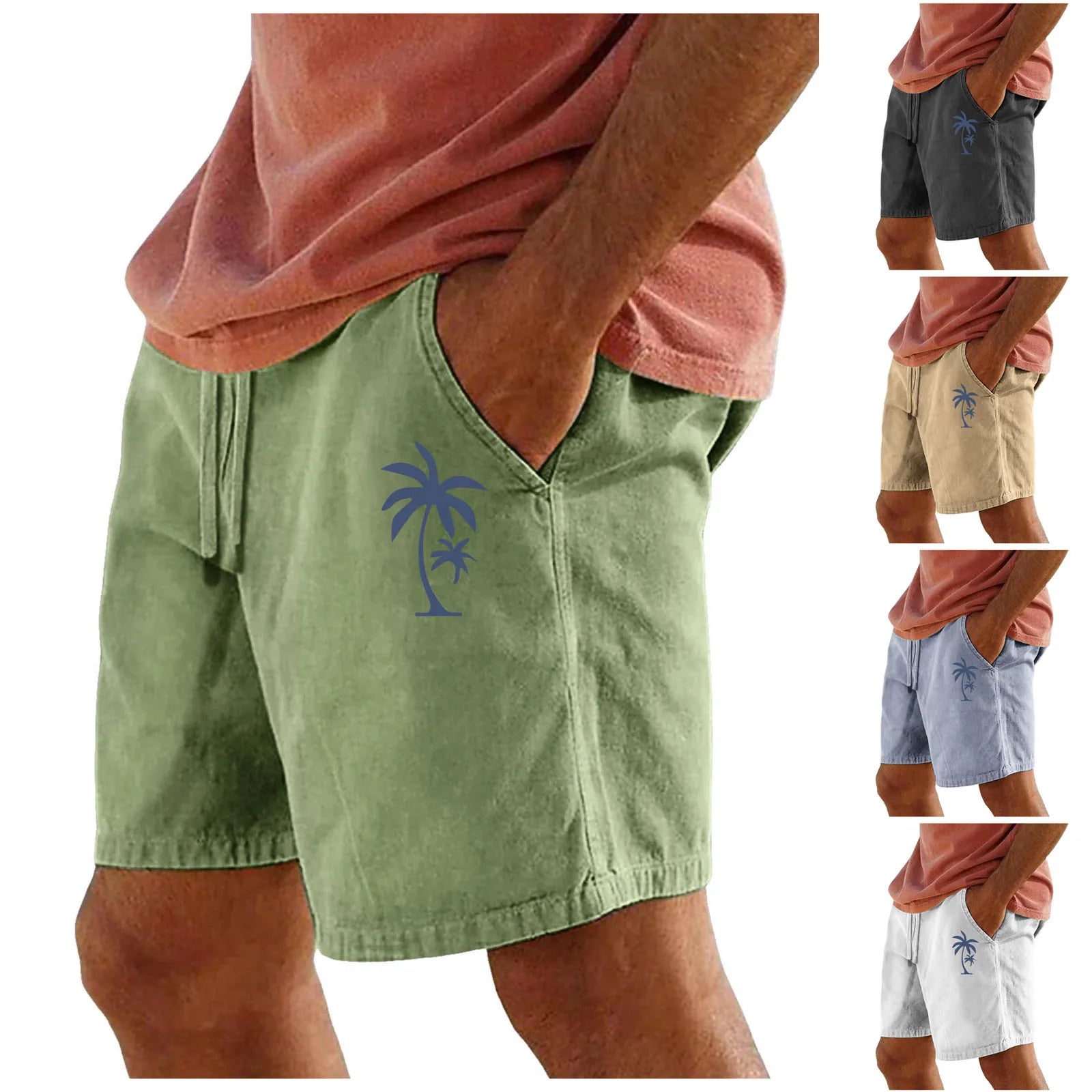 Men Cotton Shorts Resort 3D Printed Shorts Elastic Waist Drawstring Beach Women's Lightweight Hiking Cargo Pants