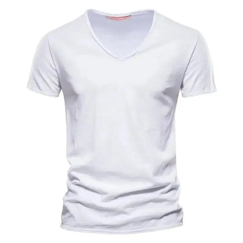 New 100% Cotton T Shirt Tops V Neck Thin Short Sleeve Tees High Quality