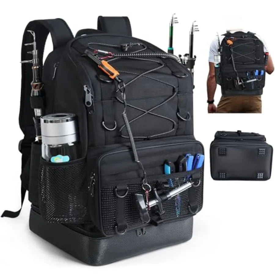 Fishing Backpack with 4 Tackle Boxes, Heavy Duty Fishing Bag with Waterproof Bottom, Tackle Backpack