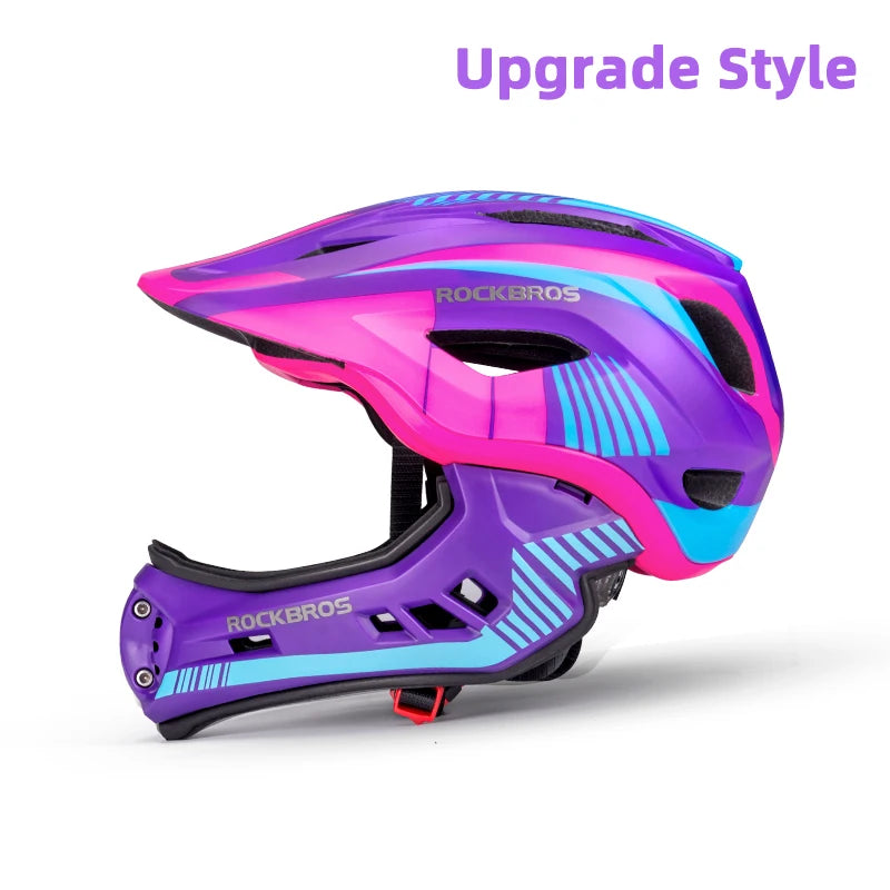 ROCKBROS Child Cycling Helmet Impact Resistant Cross Helmet Detachable Full Face Helmet Safety Protection Bicycle Scooter Helmet