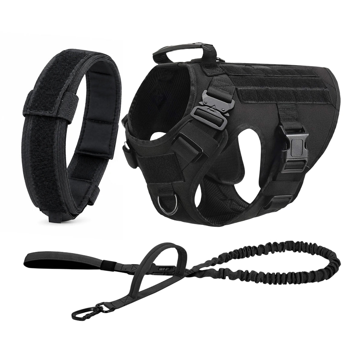 Tactical Dog Harness Collar Leash Molle Pouches For Medium Large Dogs Pet