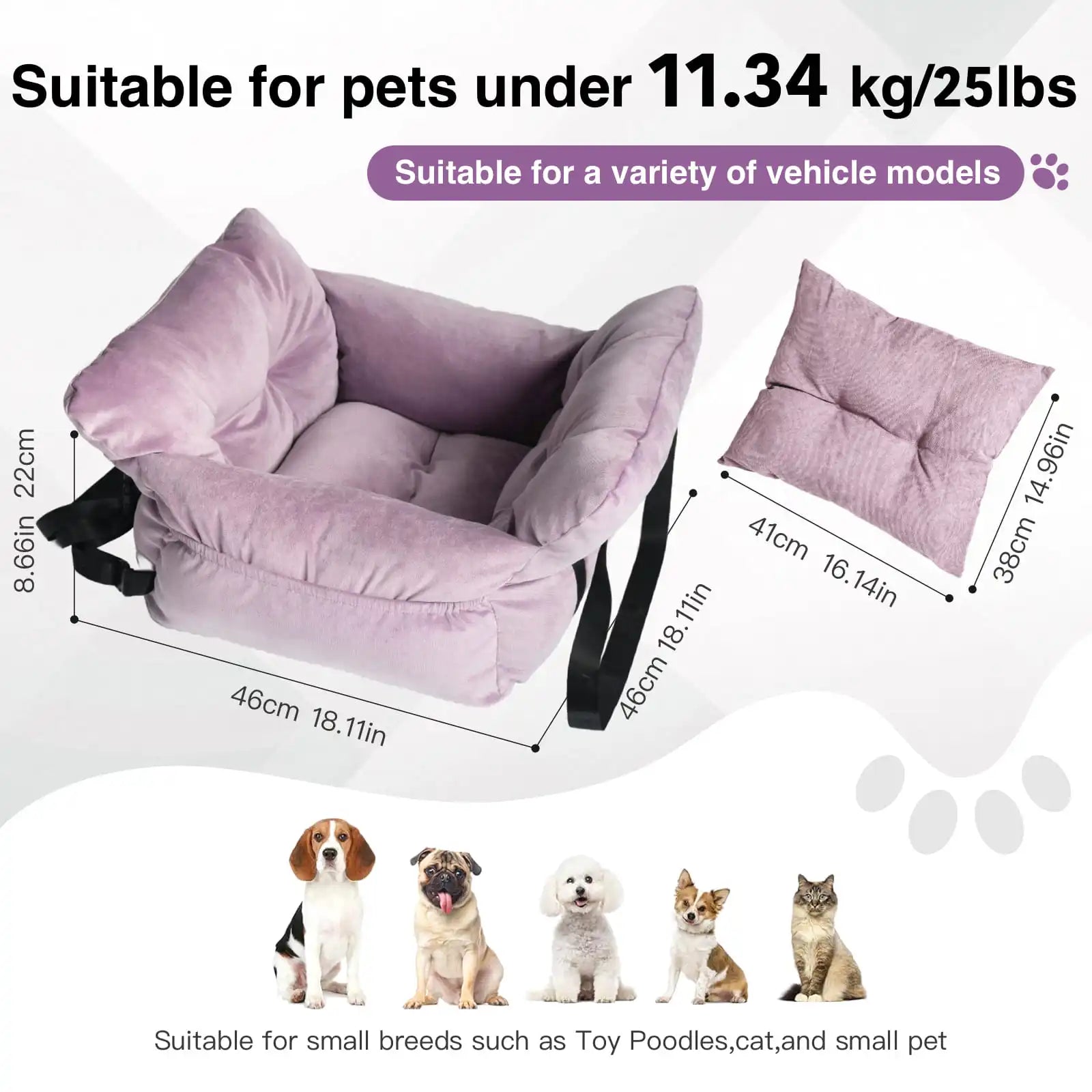 2-in-1 Dog Car Seat Carrier Bag - Detachable with Handles and Safety Belt, Travel Dog Booster Seat