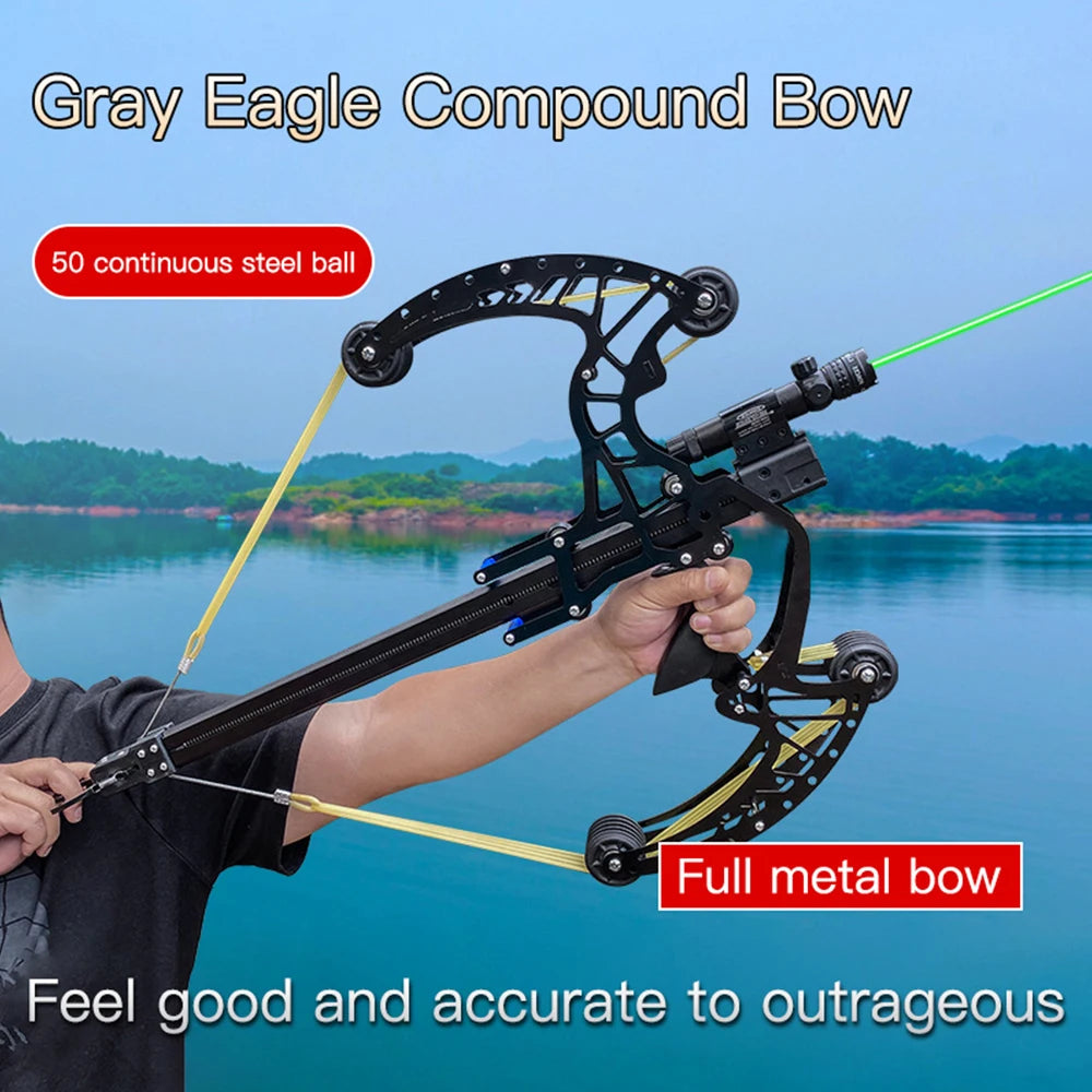 New all-metal 50-round compound bow and arrow compound slingshot steel ball double outdoor high-precision Green light bow