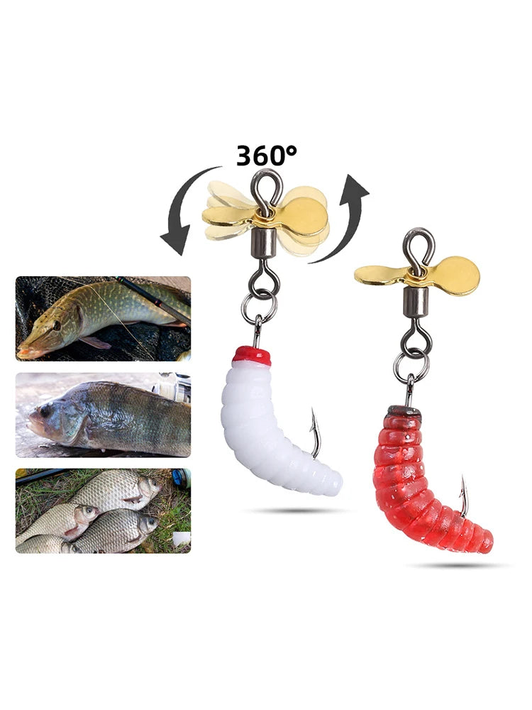 10Pcs Propeller Spinner Worm Bait Soft Maggot Baits Silicone Artificial Bait for Trout Perch Bass