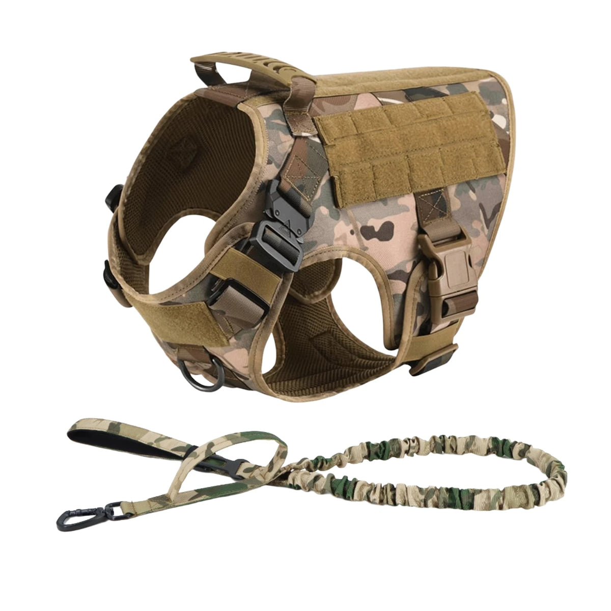 Tactical Dog Harness Collar Leash Molle Pouches For Medium Large Dogs Pet