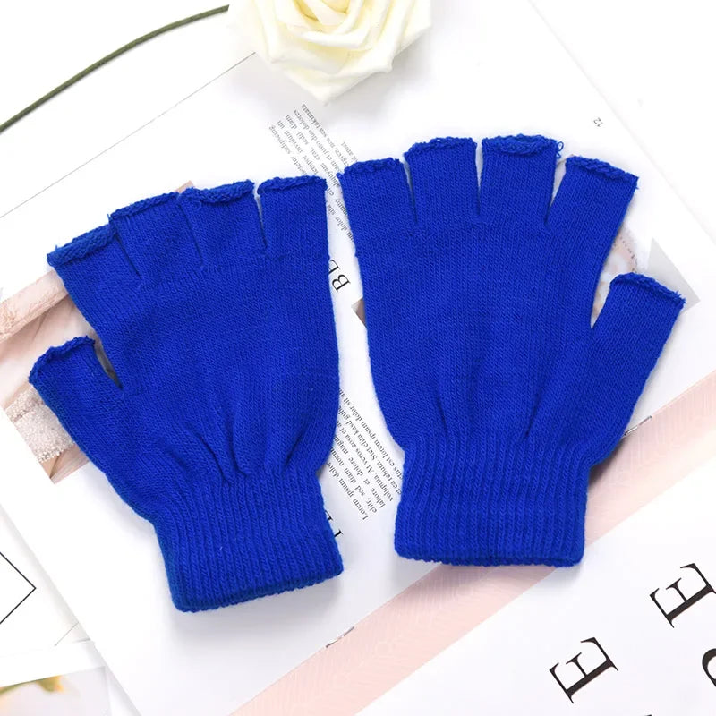 1Pair Unisex Black Half Finger Fingerless Gloves for Women and Men Wool Knit Wrist Cotton Winter Warm Work Mittens