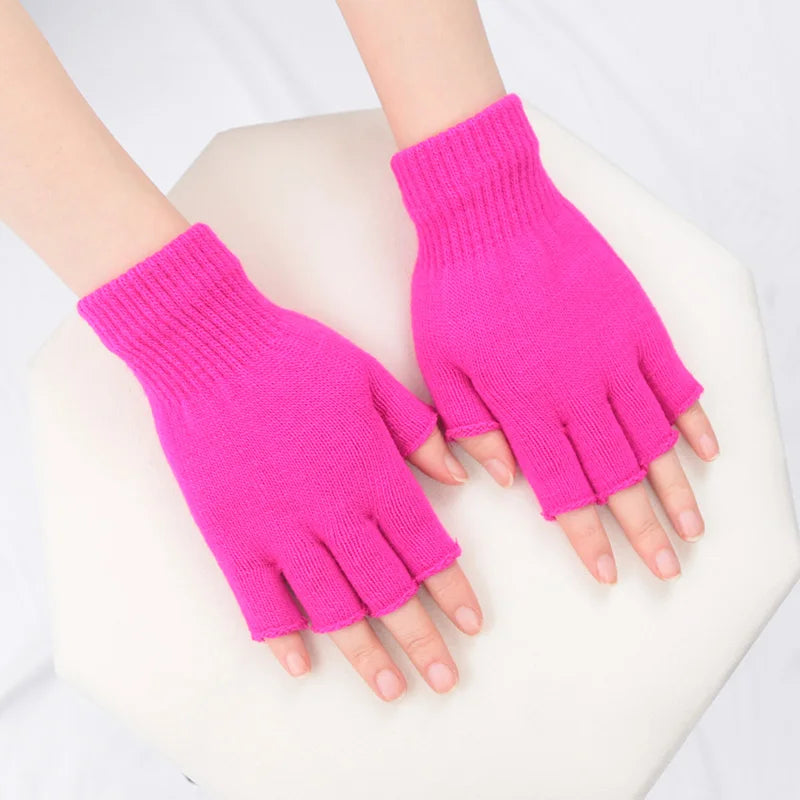 1Pair Unisex Black Half Finger Fingerless Gloves for Women and Men Wool Knit Wrist Cotton Winter Warm Work Mittens