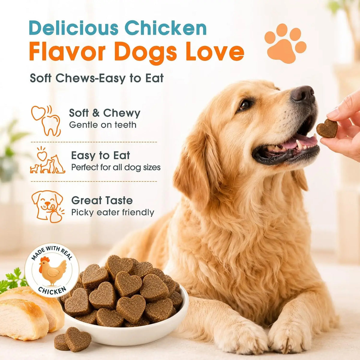 120 Soft Chews Probiotics for Dogs Digestion & Stool Support – Bacillus Coagulans + FOS Prebiotics + Digestive Enzymes Formula