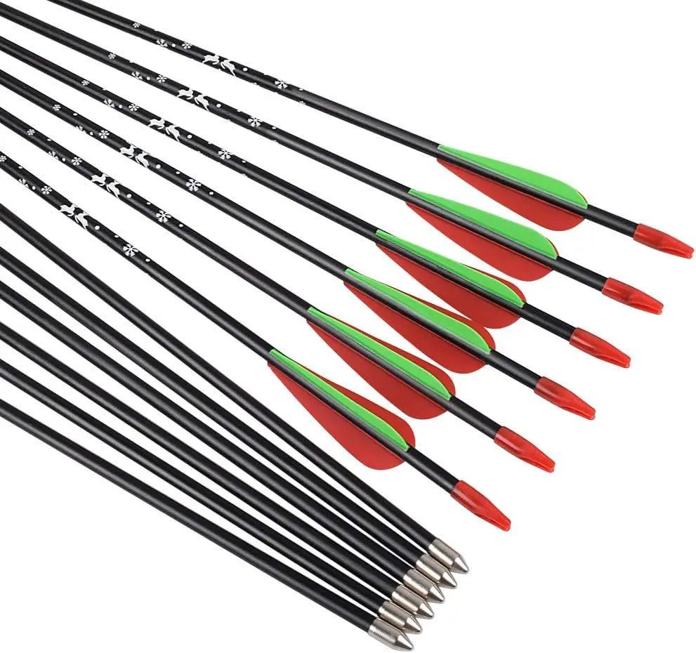 12pcs Recurve Bow Arrows Fiberglass Arrow 24/26/28 Inch Hunting Shooting Practice Target for Beginners Kids Youth Sport Outdoor