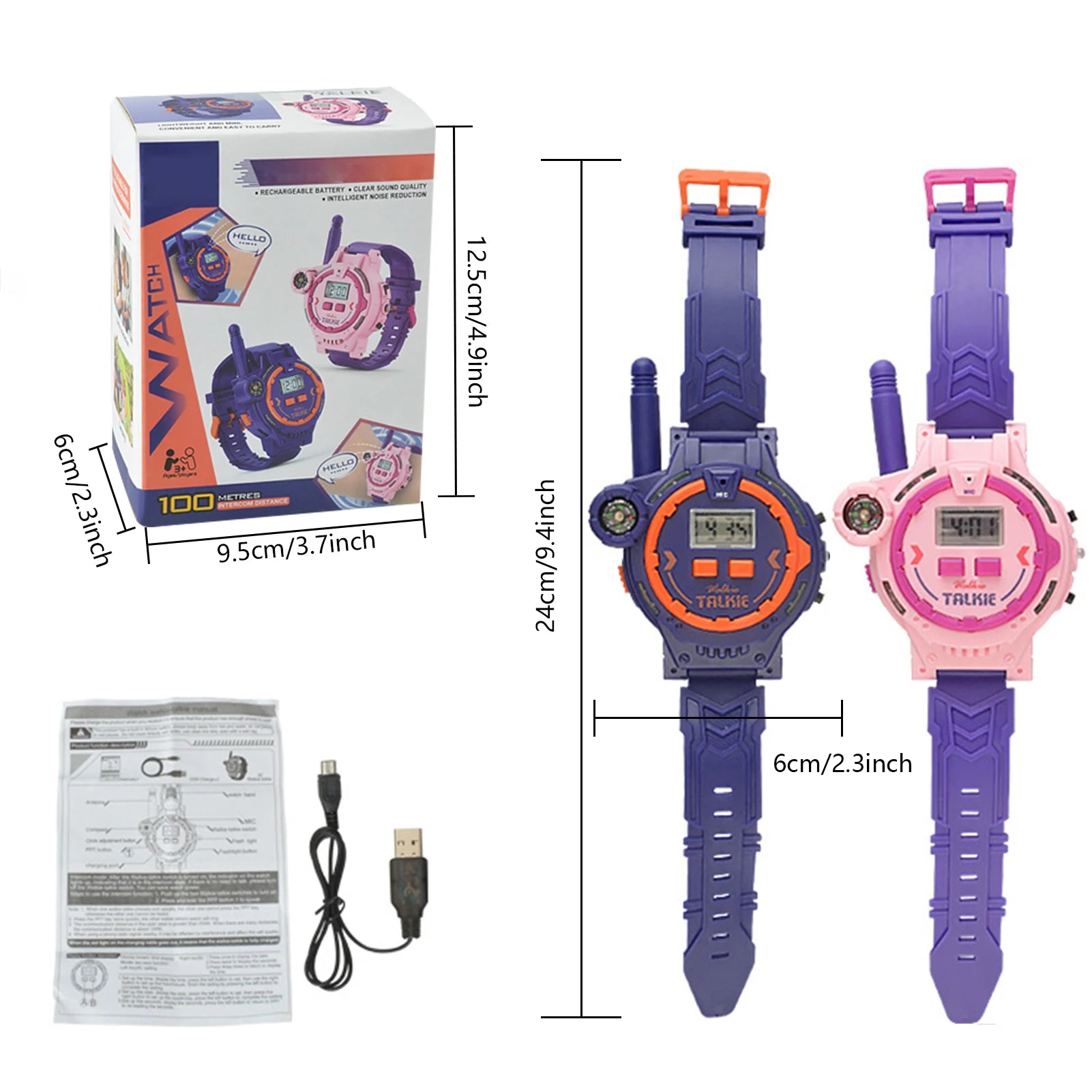 Kids Walkie Talkie Watch Style Rechargeable